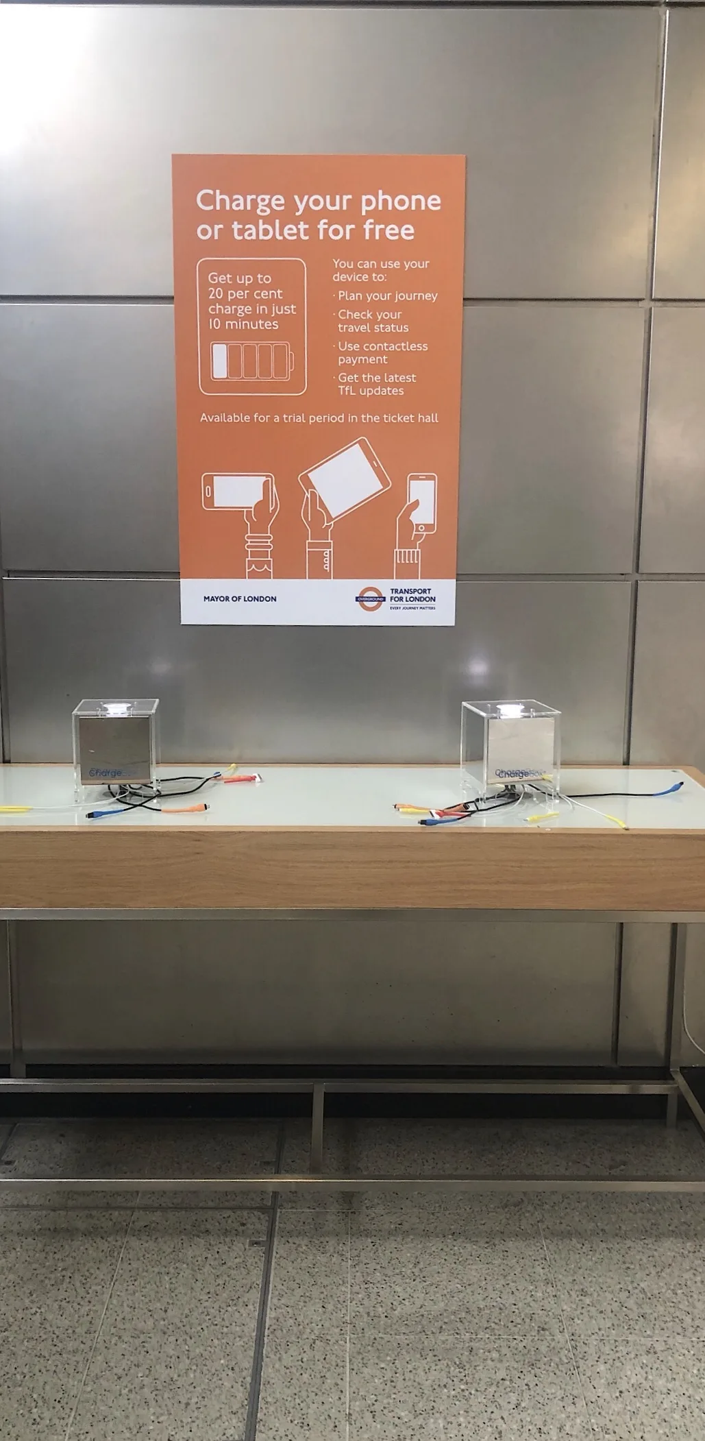 Free Phone Charging Trial at TFL Overground Stations